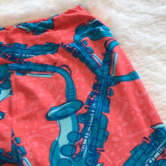 LuLaRoe Coral/Teal Sax Musical Leggings OS - Picture 6 of 6